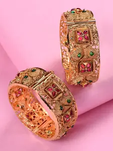 Saraf RS Jewellery Set Of 2 Gold Plated Kundan Studded Openable Bangles