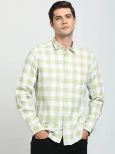 Turtle Men Gingham Checked Spread Collar Pure Cotton Casual Shirt