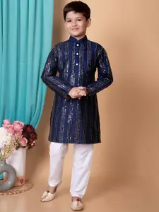 BAESD Boys Floral Embroidered Mandarin Collar Straight Kurta with Pyjamas