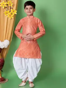 BAESD Boys Floral Embroidered Mandarin Collar Dupion Silk Straight Kurta with Patiala