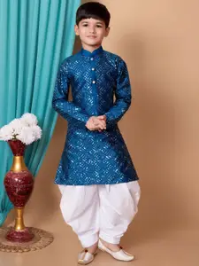 BAESD Boys Embroidered Mandarin Collar Sequinned Straight Kurta with Patiala