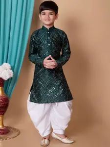 BAESD Boys Embroidered Regular Sequinned Dupion Silk Kurta with Patiala