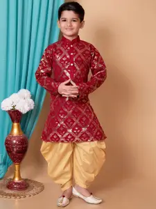 BAESD Boys Embroidered Mandarin Collar Sequinned Straight Kurta with Patiala