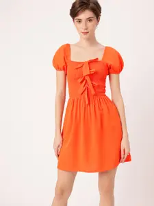 DressBerry Smocked & Bow Detailed A-Line Mini Dress