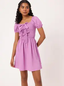 DressBerry Bowed & Smocked A-Line Mini Dress