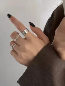 Jewels Galaxy Set Of 3 Sliver-Plated Finger Rings