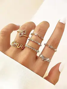 Jewels Galaxy Set of 7 Gold-Plated Finger Rings