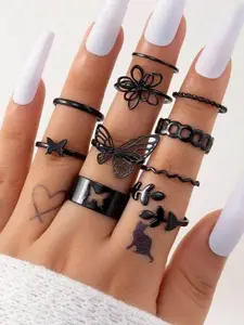 Jewels Galaxy Set of 10 Adjustable Finger Rings