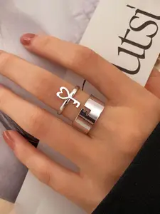 Jewels Galaxy Set Of 2 Silver-Plated Adjustable Finger Ring