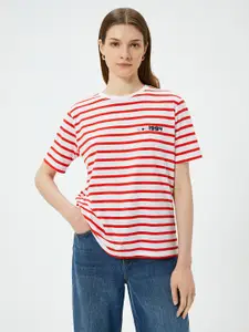 Koton Women Striped Round Neck Pure Cotton T-shirt