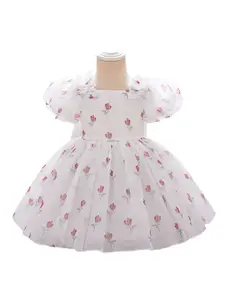 StyleCast x Revolte Girls Floral Print Puff Sleeves Fit & Flare Dress