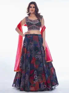 Fusionic Embroidered Mirror Work Semi-Stitched Lehenga & Unstitched Blouse With Dupatta