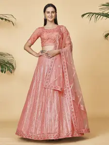 Fusionic Embroidered Sequinned Semi-Stitched Lehenga & Unstitched Blouse With Dupatta