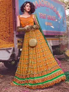 Fusionic Embroidered Thread Work Semi-Stitched Lehenga & Unstitched Blouse With Dupatta