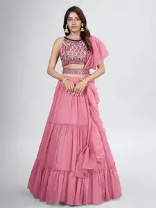 Fusionic Embroidered Mirror Work Semi-Stitched Lehenga & Unstitched Blouse With Dupatta