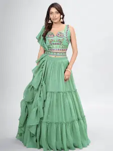 Fusionic Embroidered Mirror Work Semi-Stitched Lehenga & Unstitched Blouse With Dupatta