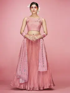 Fusionic Embroidered Mirror Work Semi-Stitched Lehenga & Unstitched Blouse With Dupatta