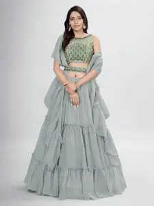 Fusionic Embroidered Thread Work Semi-Stitched Lehenga & Unstitched Blouse With Dupatta