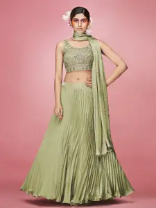 Fusionic Embroidered Mirror Work Semi-Stitched Lehenga & Unstitched Blouse With Dupatta