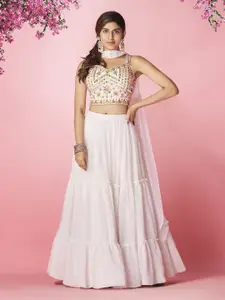 Fusionic Embroidered Mirror Work Semi-Stitched Lehenga & Unstitched Blouse With Dupatta