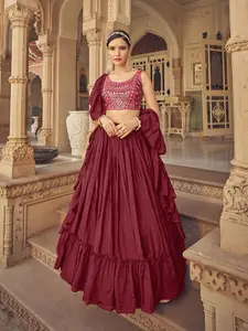 Fusionic Embroidered Mirror Work Semi-Stitched Lehenga & Unstitched Blouse With Dupatta