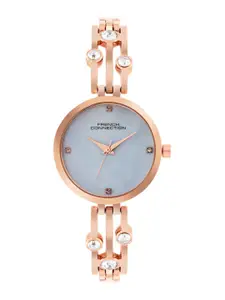 French Connection Women Embellished Dial & Stainless Steel Bracelet Style Straps Analogue Watch FCN073URGM