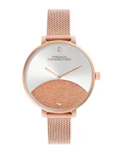 French Connection Women Embellished Dial & Stainless Steel Bracelet Style Straps Analogue Watch FCN089SRGM