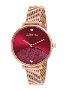 French Connection Women Embellished Dial & Stainless Steel Bracelet Style Straps Analogue Watch FCN089RGM
