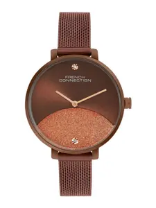 French Connection Women Embellished Dial & Stainless Steel Bracelet Style Straps Analogue Watch FCN089BRGM