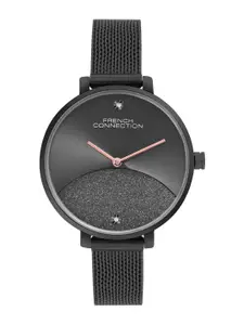 French Connection Women Embellished Dial & Stainless Steel Bracelet Style Straps Analogue Watch FCN089BM