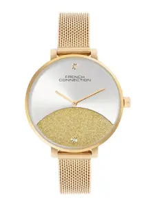 French Connection Women Embellished Dial & Stainless Steel Bracelet Style Straps Analogue Watch FCN089GM