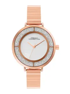 French Connection Women Embellished Dial & Stainless Steel Bracelet Style Straps Analogue Watch FCN087RGM