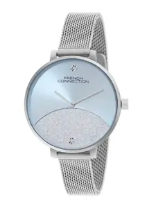 French Connection Women Embellished Dial & Stainless Steel Bracelet Style Straps Analogue Watch FCN089SM
