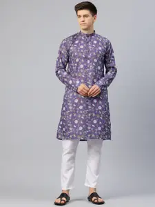 Luxrio Men Floral Printed Mandarin Collar Kurta