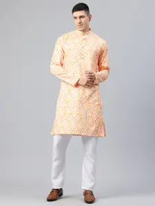 Luxrio Men Geometric Printed Kantha Work Kurta