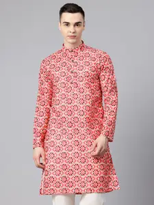 Luxrio Men Geometric Printed Mandarin Collar Kurta
