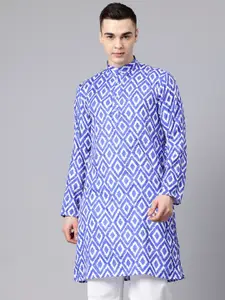 Luxrio Men Geometric Printed Sequinned Mandarin Collar Kurta