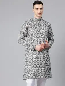 Luxrio Men Ethnic Motifs Printed Sequinned Mandarin Collar Kurta