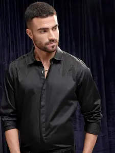 HIGHLANDER Men Embellished Satin Evening Party Shirt