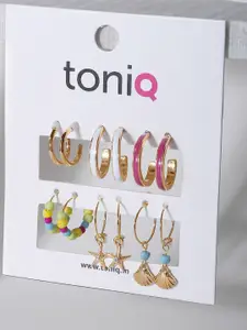 ToniQ Set of 6 Gold Plated Circular Hoop Earrings