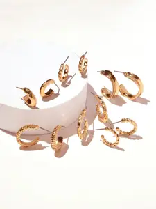ToniQ Set of 6 Gold-Plated Contemporary Half Hoop Earrings