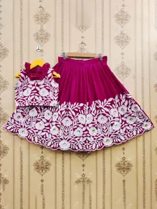 BAESD Girls Embroidered Pure Georgette Thread Work Ready to Wear Lehenga & Choli