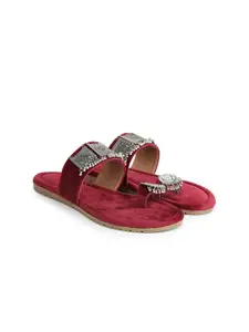 FABBMATE Women Embellished T-Strap Flats