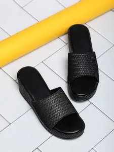 FABBMATE Textured Open Toe Wedge Heels