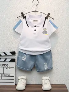 INCLUD Boys Polo Collar T-shirt with Denim Shorts