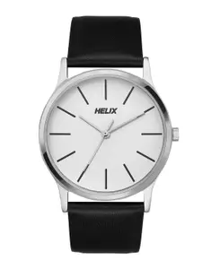 Helix Men Brass Dial & Leather Straps Analogue Watch TW054HG00