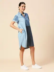 Chemistry Denim Colourblocked Shirt Dress