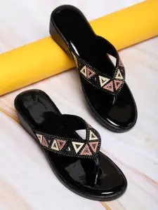 FABBMATE Embellished Open Toe Wedge Pumps