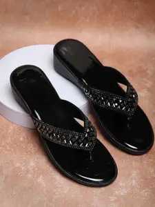 FABBMATE Embellished Open Toe Wedge Heels