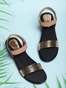 FABBMATE Striped Embellished Wedge Heels